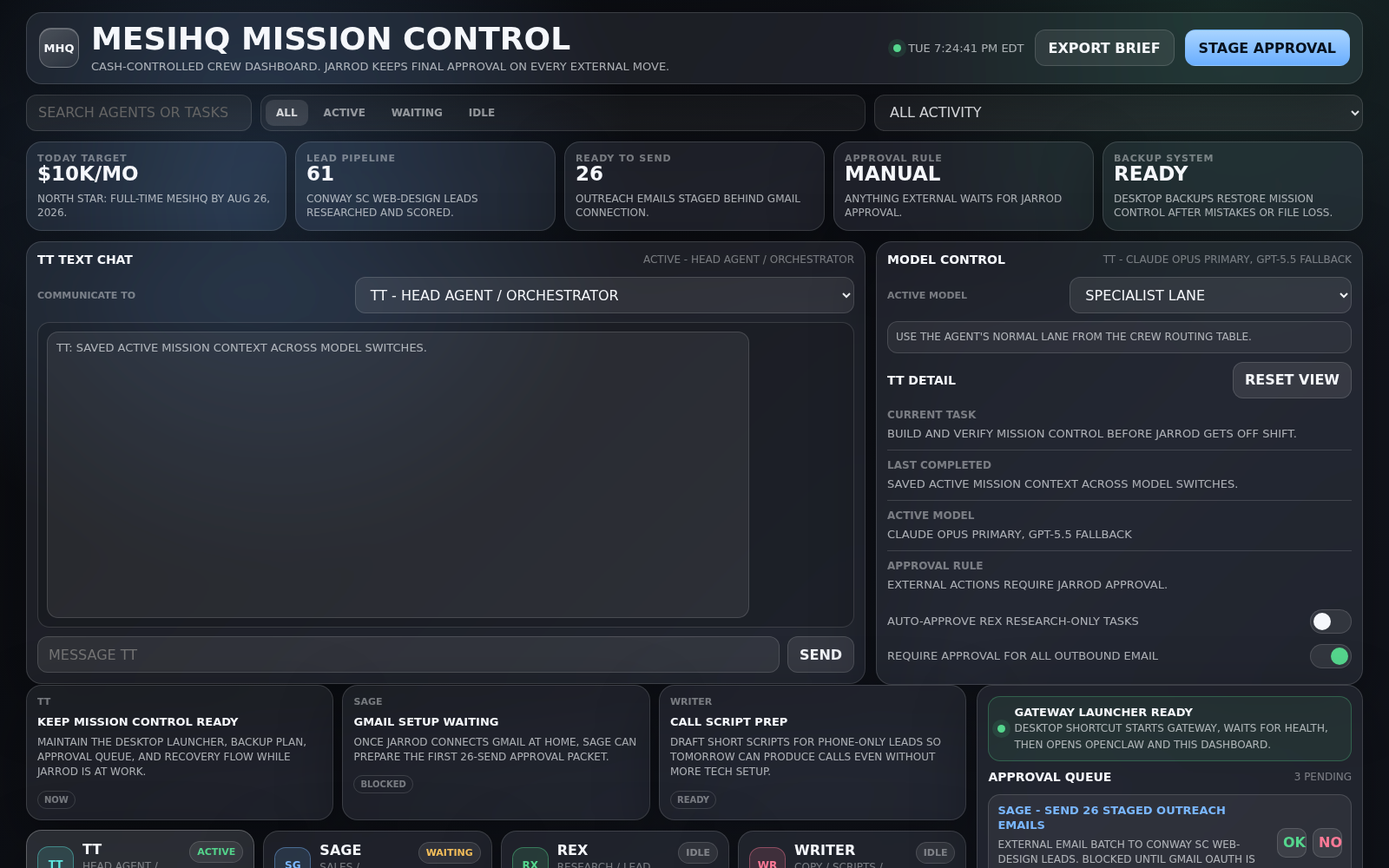 Cash Fleet Mission Control dashboard screenshot